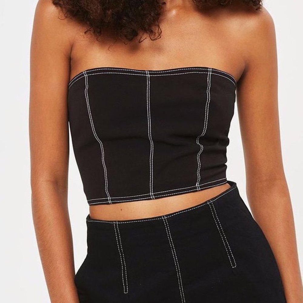Topshop Black & White Contrast Stitching Tube Top